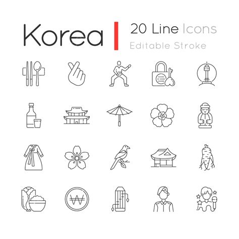 Korea Linear Icons Set Seoul Travel Symbol Vector Seoul Travel