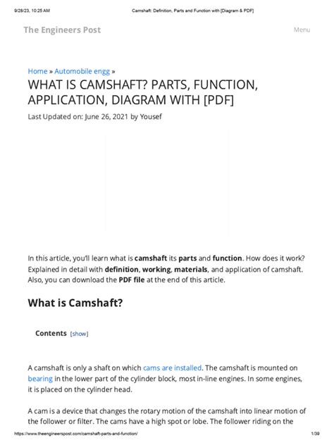 Camshaft Definition Parts And Function With Diagram And Pdf Pdf