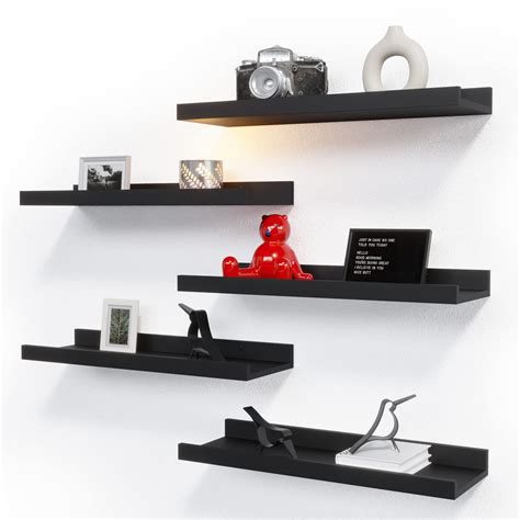 RICHER HOUSE 5 Set Floating Wall Mounted Shelves Black Shelves For