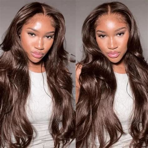 13X4X1 Perruque Brune Lace Front Synthétique Perruque Ondulée Body Wave