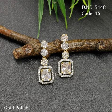 Fusion Arts Brass Metal American Diamond Hanging Earrings At Rs