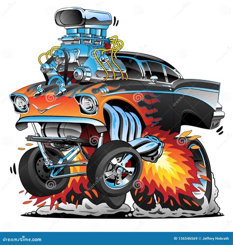 Classic Hot Rod Fifties Style Gasser Muscle Car Flames Big Engine