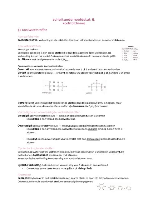 Sk H 6 Samenvatting Scheikunde Hoofdstuk 6 Koolstofchemie 1