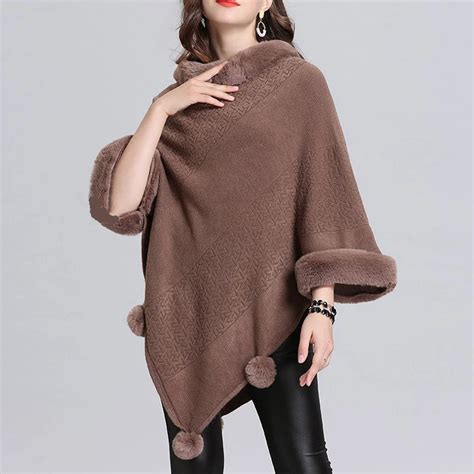 Elegant Women Winter Cape Batwing Fluffy Sleeve Jacket Lady Woolen