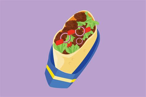 Character Flat Drawing Fresh Hot Spicy Online Shawarma Shop Logo Delicious Arabic Roll With