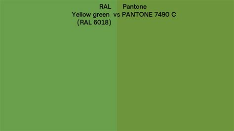 RAL Yellow Green RAL 6018 Vs Pantone 7490 C Side By Side Comparison