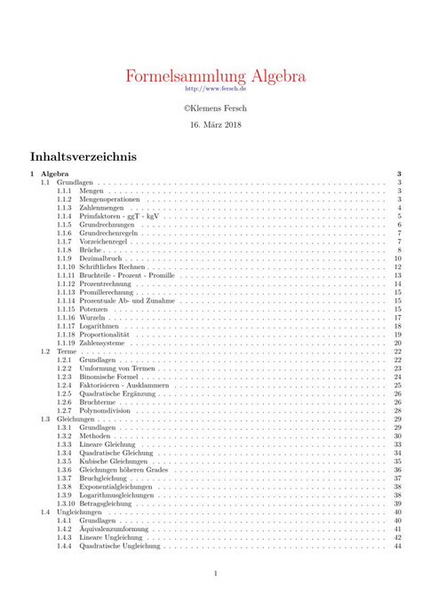 PDF Formelsammlung Algebra PDF FileAlgebra 1 Algebra 1 1