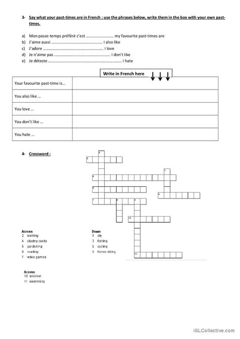 Les Passe Temps Fran Ais Fle Fiches Pedagogiques Pdf Doc