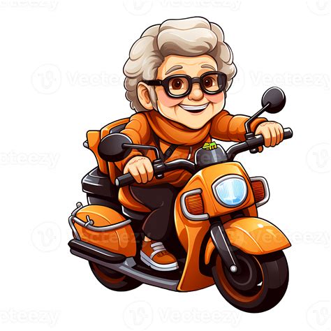 Cute Grandma Riding Motorcycle Clipart Ai Generative 27235678 Png