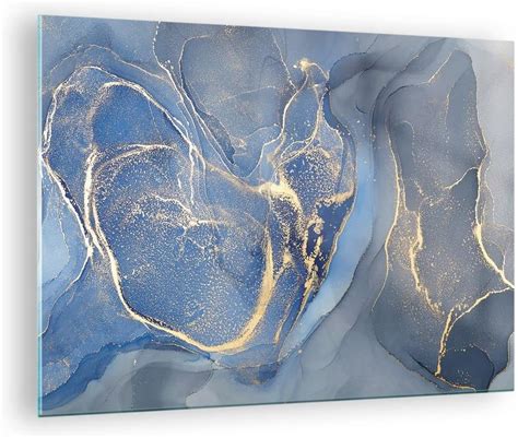 Moderne Impression Sur Verre Or Bleu Peinture Image Tableau En Verre