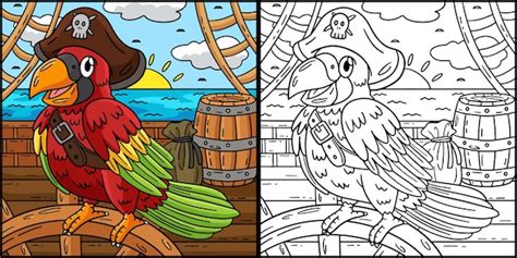 Page Colorier Illustration En Couleur Du Perroquet Pirate Vecteur