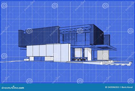 3d Renderen Van Modern Huis Met Zwarte Houten Gevel Op Blauwdruk