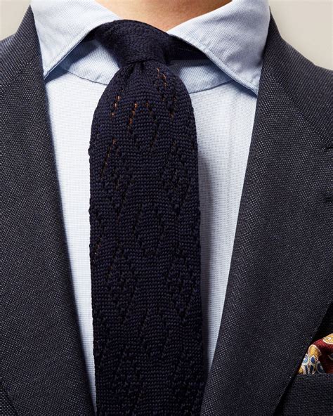 Navy Knitted Tie With Cotton And Wool Blend Eton