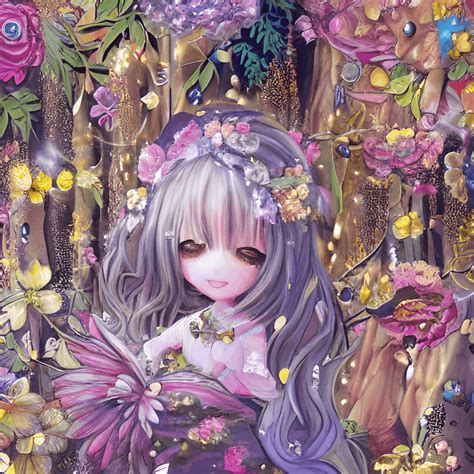 Chibi Sparkle Cute Fantasy Asia Sparkle Fluffy Pastell Gold Forrest