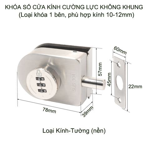 Khóa số cửa kính cường lực không khung bằng inox 304 chỉ khóa bên