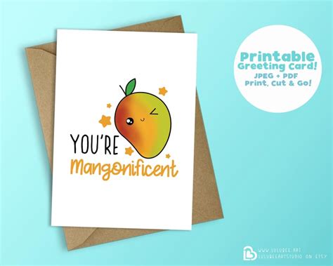 Printable Kawaii Food Thank You Card Mango Fruit Pun Etsy Mango