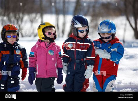 Children At Children Skiing Course Stock Photo Alamy