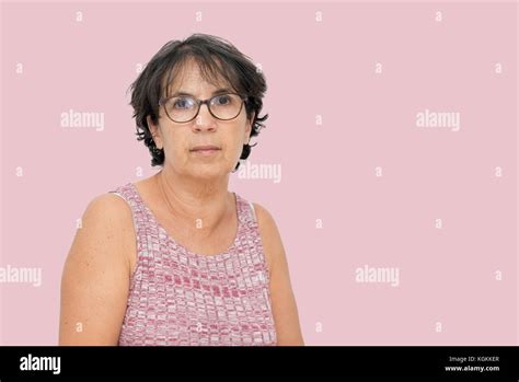 A Portrait Of Mature Brunette Woman With Glasses Stock Photo Alamy