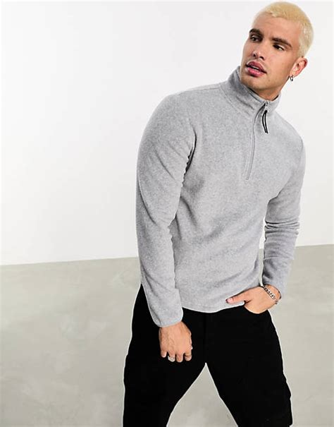 Asos Design Half Zip Polar Fleece Sweatshirt In Grey Asos