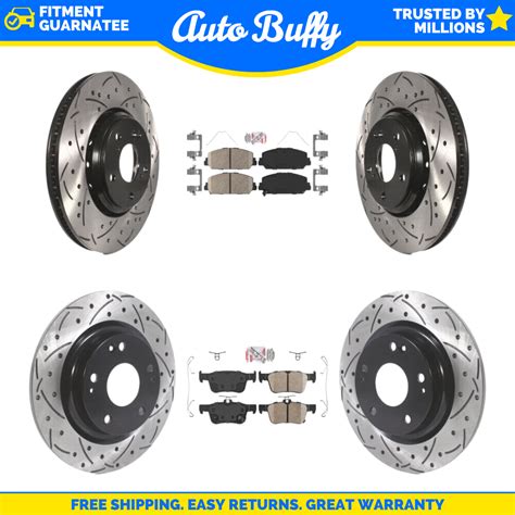 Front Rear Integrally Molded Pad Drill Slot Disc Brake Rotor Kit For