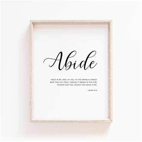 John 15:4 Abide in Me Bible Verse Wall Art Scripture Quote - Etsy