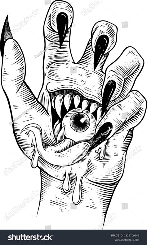 Drawing Engraving Style Illustration Creepy Hand Stock Vector Royalty