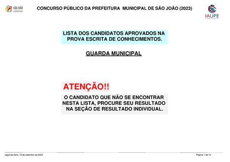 São João Aprov NA Prova Escrita Objetiva Alfabet LISTA DOS CANDIDATOS