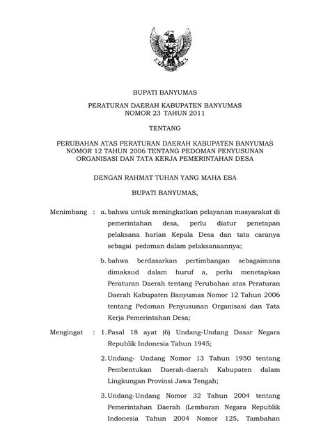 PERATURAN DAERAH KABUPATEN BANYUMAS NOMOR 23 TAHUN 2011 TENTANG