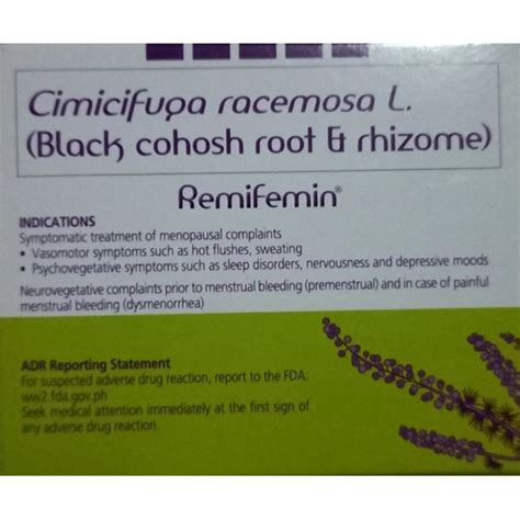 Remifemin Cimicifuga Racemosa L Black Cohosh Root Rhizome Mg