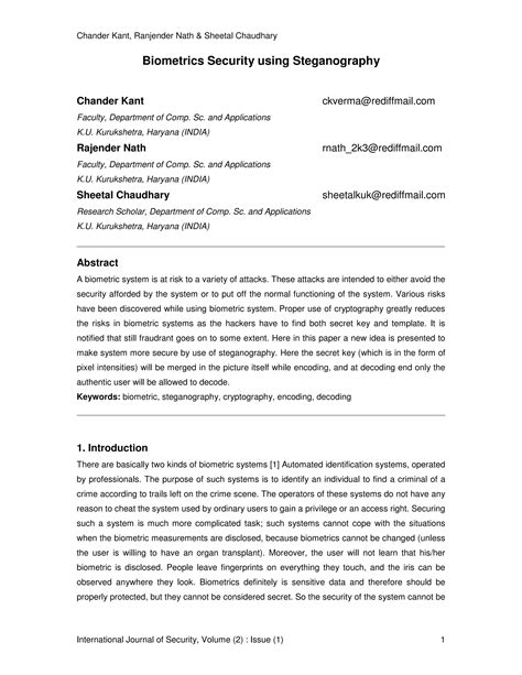 Biometrics Security using Steganography | PDF