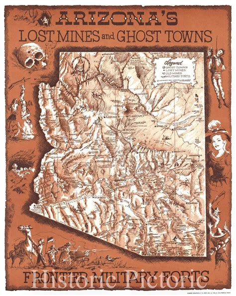 Map Arizona 1963 Arizonas Lost Mines And Ghost Towns Frontier Mil