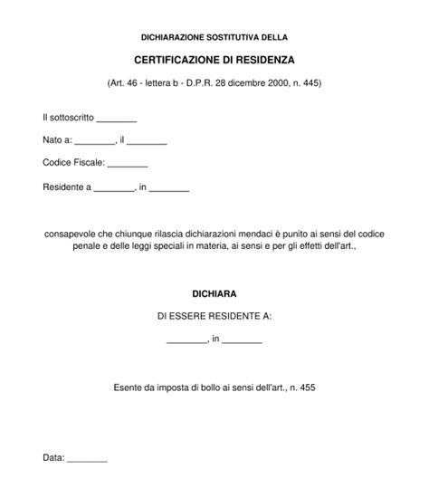 Autocertificazione Di Residenza Modello Word E Pdf