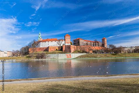 POLAND, KRAKOW - FEBRUARY 23, 2019: Wawel Castle, a view from the ...