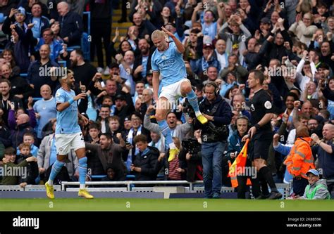 Manchester Citys Erling Haaland Celebrates Scoring Their Sides First