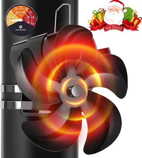 Xmasneed Stove Fan Log Burner Fan With Thermometer 5 Blades Flue Pipe