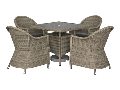 Bramblecrest Sahara Rattan 4 Seat Deluxe Square Dining Set With Parasol