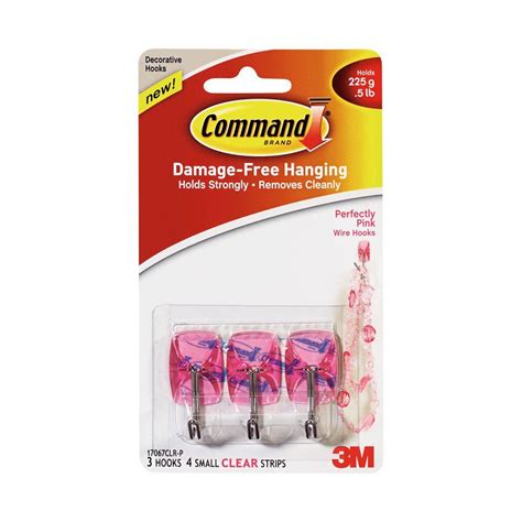 Command Small Perfectly Pink Wire Hook With Clear Strip 7 Piece Per Pack 17067clr P The Home