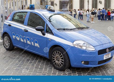 Blue Italian Police Car with Inscription Police Polizia Editorial Image ...