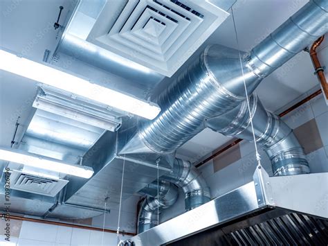 Restaurant Ventilation System Galvanized Pipes With Hoods Ventilation