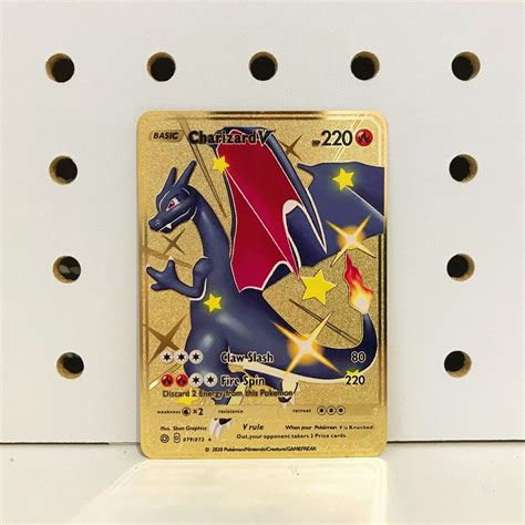 Pokemon Shiny Charizard V Gold Metal Custom Card Secret Rare Etsy