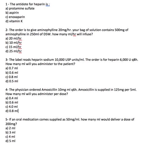 Solved 1- The antidote for heparin is : a) protamine sulfate | Chegg.com