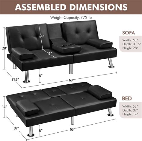 Yaheetech Sofá cama convertible ajustable moderno de piel sintética