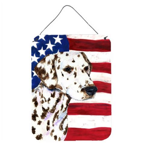 USA American Flag With Dalmatian Wall Or Door Hanging Prints 16HX12W QFC