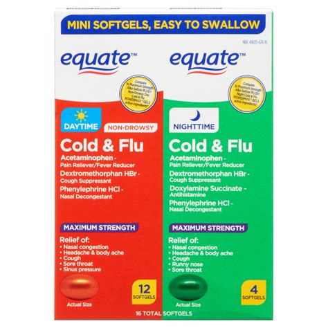 Equate Maximum Strength Day And Night Cold And Flu Softgels 16 Count