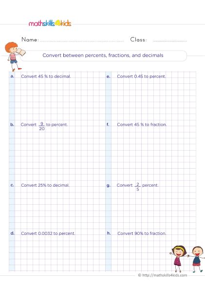 Grade 5 Math Percentage Worksheets Converting Fractions Decimals