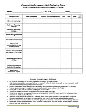 Fillable Online Prerequisite Coursework Self Evaluation Form Fax Email