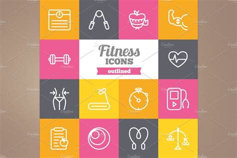 Outlined Fitness Icons Outline Icons ~ Creative Market