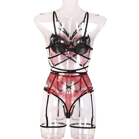 Cheap Tooxika New Women S Wine Red Sexy Mesh Stitching Erotic Lingerie With Bra Waist Seal Three