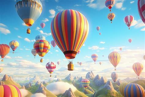 Premium Photo Whimsical Hot Air Balloons In Clear Sky Generative Ai