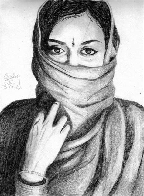 Indian Woman Indian Drawing Woman Sketch Drawings